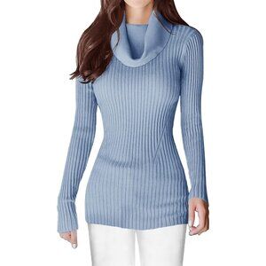 Women’s Baby Blue Stretchable Cowl Neck Knit Long Sleeve Bodycon Sexy Sweater